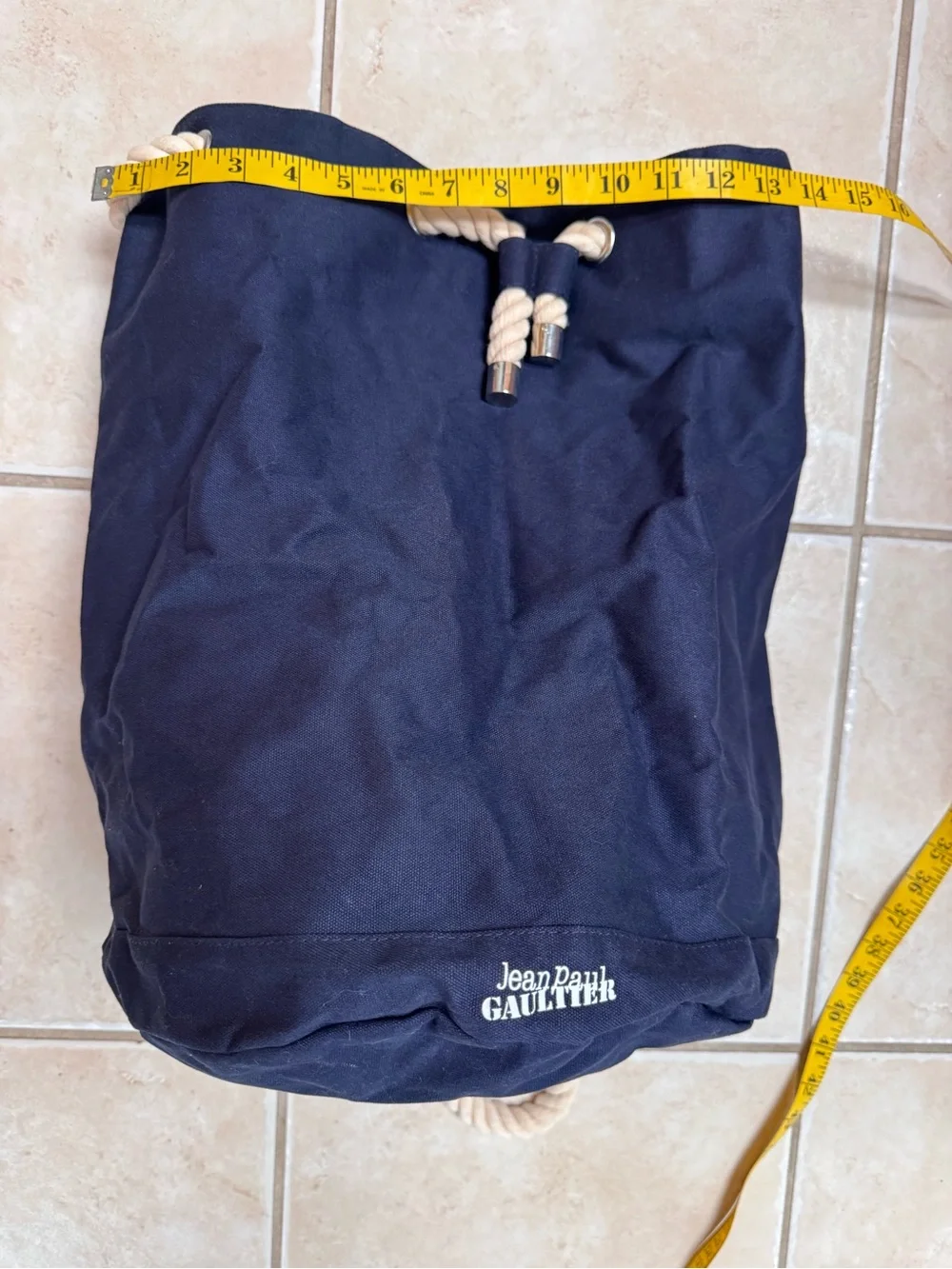 Jean Paul Gaultier Navy Canvas Drawstring Rope Backpack